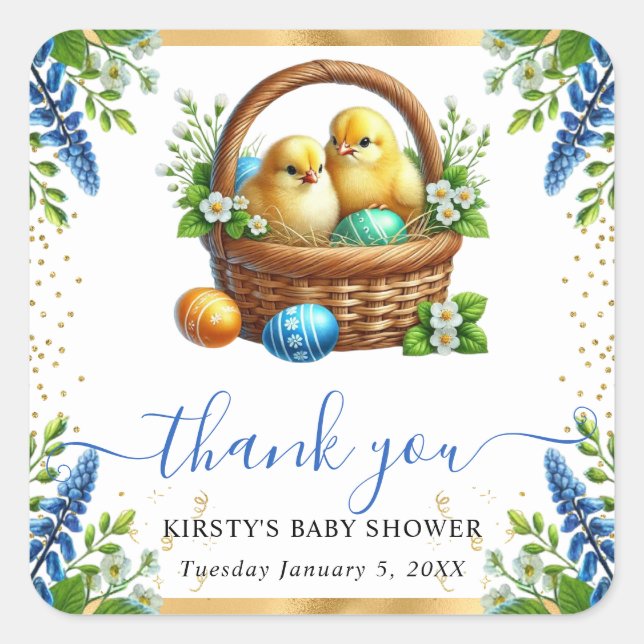 Wasserfarben-Chicks Frühlingsblumen Kinderdusche Quadratischer Aufkleber (Vorderseite)