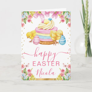 Wasserfarben Chicks Kuchen Frühling glücklich Oste Karte