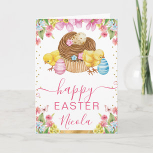 Wasserfarben Chicks Kuchen Frühling glücklich Oste Karte