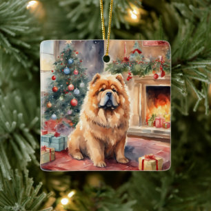 Wasserfarben-Chow-Chow - Xmas-Szene Keramikornament