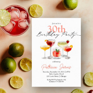 Wasserfarben-Cocktail 30. Geburtstagsfeier Einladung
