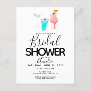Wasserfarben-Cocktail-Bridal-Shower-Party  Postkarte