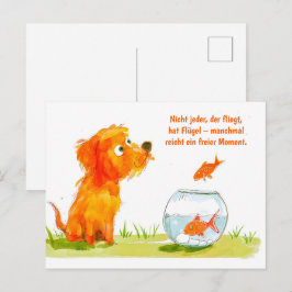 Wasserfarben-Comic Hund und Goldfischschüssel Feiertagspostkarte