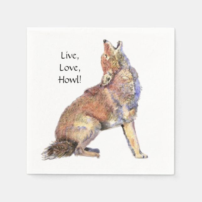 Wasserfarben Coyote Live, Liebe, Howl Fun Life Zit Serviette (Vorderseite)