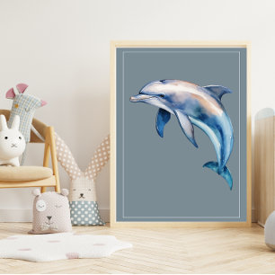 Wasserfarben-Delfin auf hellblauer Kinderzimmer-Ku Poster