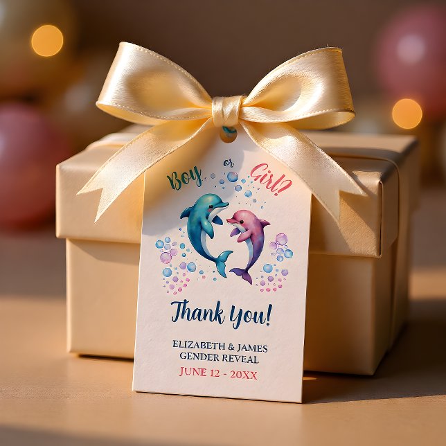 Wasserfarben-Delfin-Geschlecht-Enthüllung Danke Geschenkanhänger (Von Creator hochgeladen)