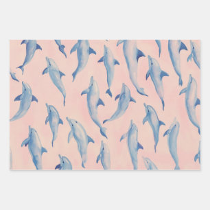 Wasserfarben-Delfin-Muster Küstenstrand Ozean  Geschenkpapier Set