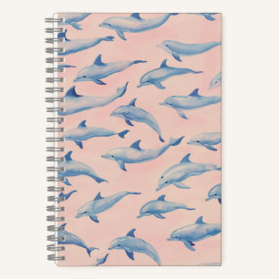 Wasserfarben-Delfin-Muster Küstenstrand Ozean Notizbuch