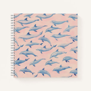 Wasserfarben-Delfin-Muster Küstenstrand Ozean Notizbuch