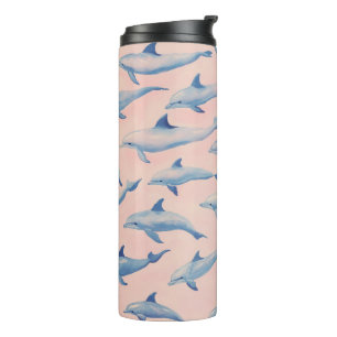 Wasserfarben-Delfin-Muster Küstenstrand Ozean Thermosbecher
