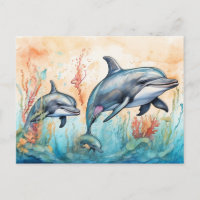 Wasserfarben-Delfine-Kunstposter