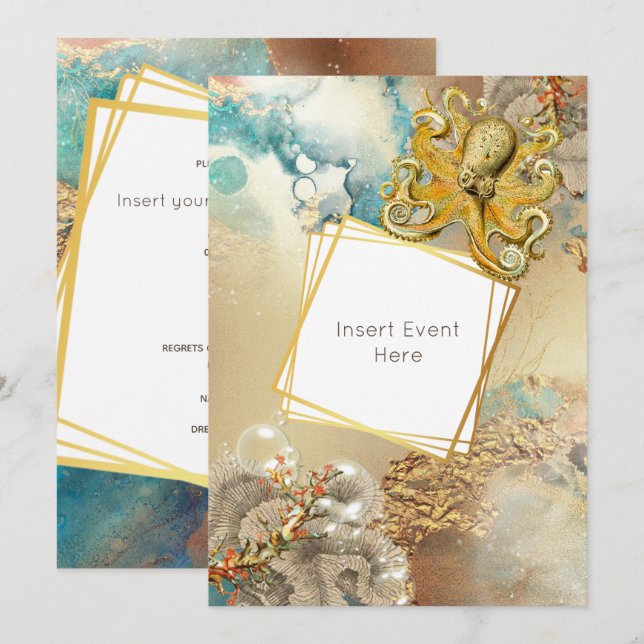 Wasserfarben des Meeresbodens des Korallenriffs Einladung (Vorne/Hinten)