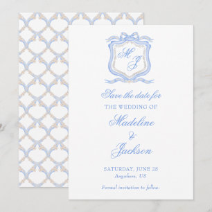 Wasserfarben-Designer Blaues Monogrammwappen Hochz Save The Date