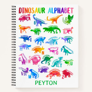 Wasserfarben-Dinosaurier-Alphabet Bunt Dino Kinder Notizbuch