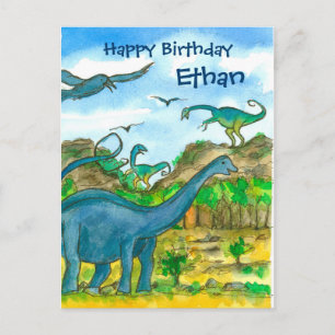 Wasserfarben Dinosaurier Happy Birthday Individuel Postkarte