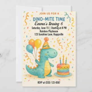 Wasserfarben Dinosaurier zum Geburtstag Einladung