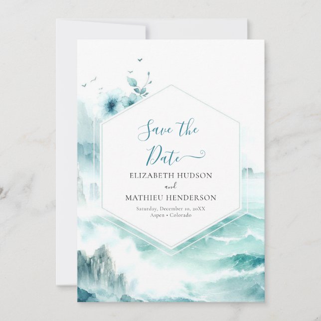 Wasserfarben druckbare Schönheitshochzeit Save The Date (Vorderseite)