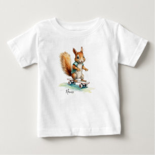 Wasserfarben-Eichhörnchen-Skateboard Baby T-shirt