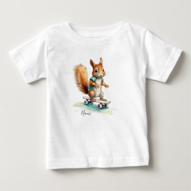 Wasserfarben-Eichhörnchen-Skateboard Baby T-shirt (Vorderseite)