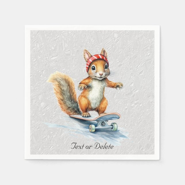 Wasserfarben-Eichhörnchen Skateboard Napkins Serviette (Vorderseite)