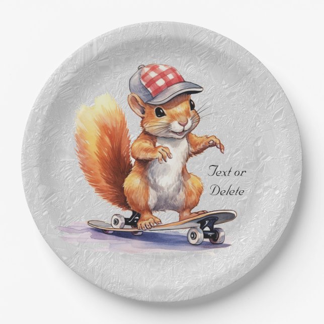 Wasserfarben-Eichhörnchen-Skateboard-Papierplatte Pappteller (Vorderseite)