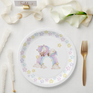 Wasserfarben-Einhorn-Babydusche Pappteller