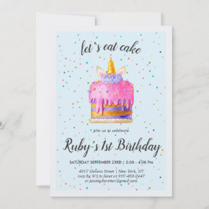 Wasserfarben-Einhorn-Torte-Birthday-Einladung