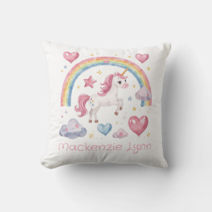 Wasserfarben-Einhorn und Regenbogen mit individuel Kissen