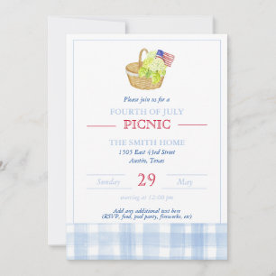 Wasserfarben-Einladung zum 4. Juli-Picknick Einladung