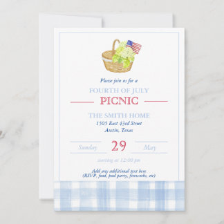 Wasserfarben-Einladung zum 4. Juli-Picknick Einladung