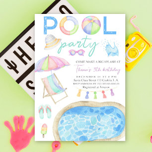 Wasserfarben-Einladung zur Poolparty-Geburtstagsfe Einladung