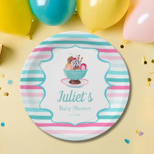 Wasserfarben-Eisbecher-Baby-Shower Pappteller