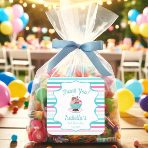 Wasserfarben-Eisbecher-Geburtstag Quadratischer Aufkleber