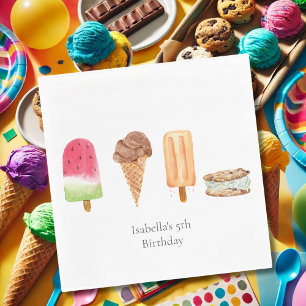 Wasserfarben-Eiscreme- und Popsicles-Geburtstagsfe Serviette
