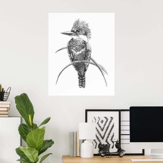 Wasserfarben-Eisvogel-Vogel-Naturkunst Poster (Heimbüro)