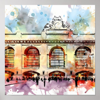 Wasserfarben Elegante: Grand Central Terminal Poster