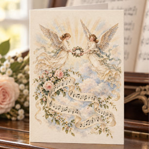 Wasserfarben-Engel-Grußkarte mit Rosen & Musik Karte
