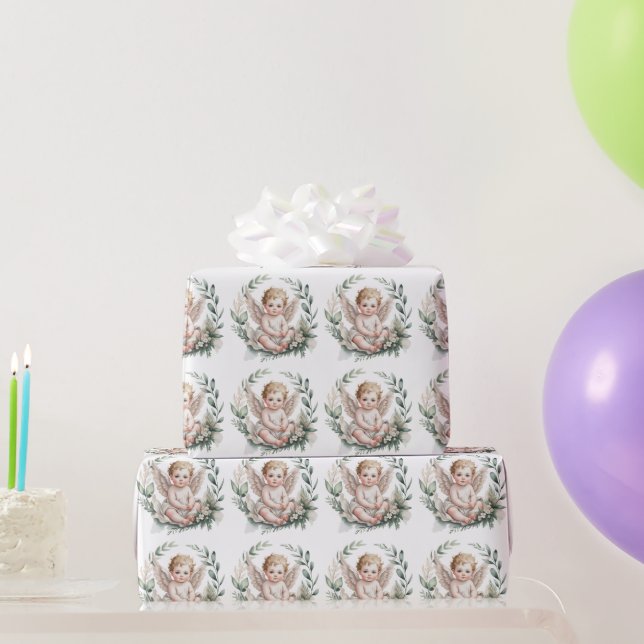 Wasserfarben-Engelsflügel-Taufe  Geschenkpapier (Partygeschenke)