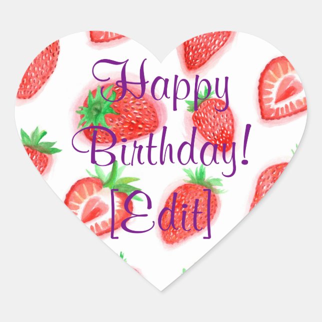 Wasserfarben Erdbeeren - Happy Birthday Sticker (Vorderseite)
