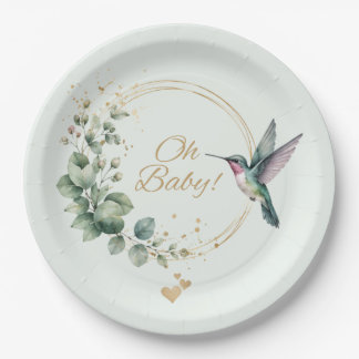 **Wasserfarben-Eukalyptus-Kolibri-Baby-Party Einla Pappteller