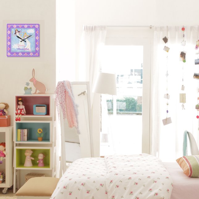 Wasserfarben Fairies Lavendel Girls Quadratische Wanduhr (Von Creator hochgeladen)