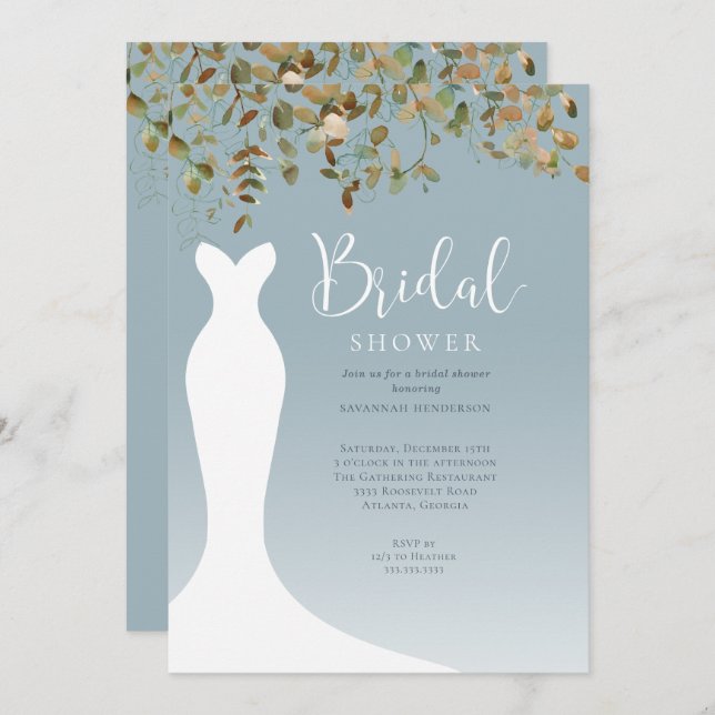 Wasserfarben Fall Grüne Dusty Blue Brautparty Einladung (Vorne/Hinten)