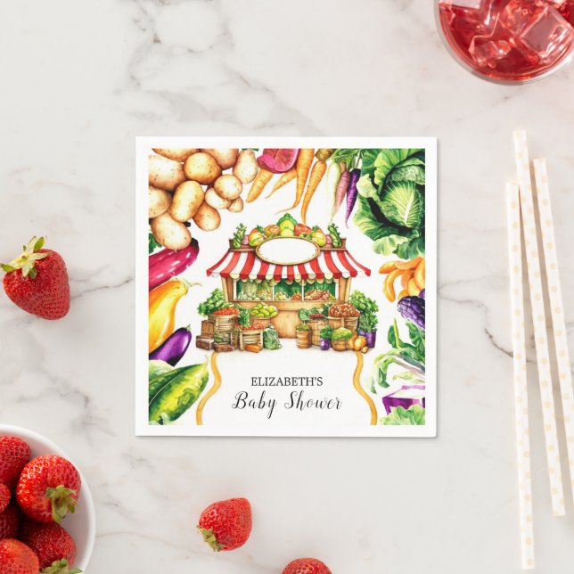 Wasserfarben-Farmer-Markt Baby-Dusche Serviette (Beispiel)