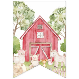 Wasserfarben-Farmtiere-Geburtstagsbanner Wimpelkette