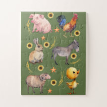 Wasserfarben-Farmtiere & Sonnenblumen Puzzle