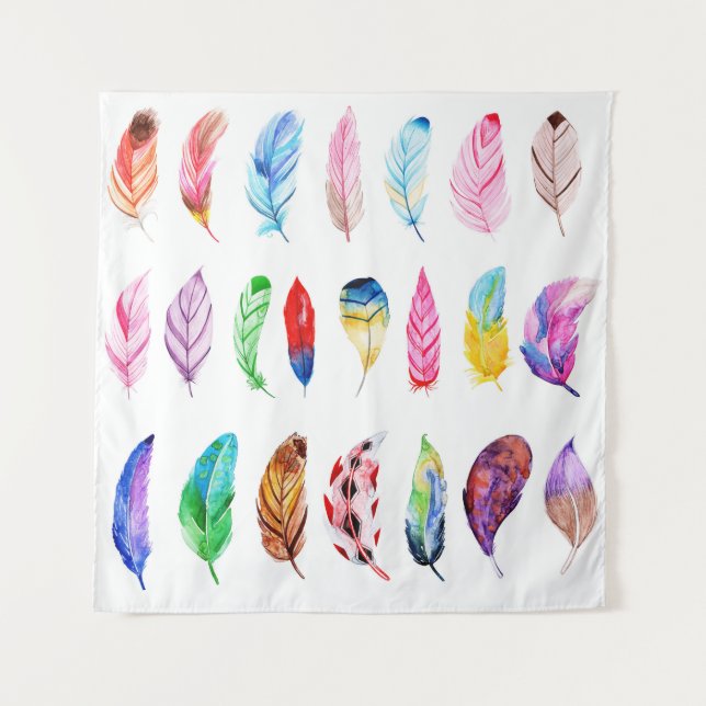 Wasserfarben Federn: Schöne Sammlung Vintag. Wandteppich (Vorderseite)