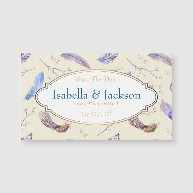 Wasserfarben-Federn und Extravagante Rahmen Save t Magnetkarte (Vorderseite)