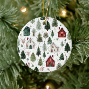 Wasserfarben-Festtagsmuster-Weihnachtsbaumschmuck Keramik Ornament