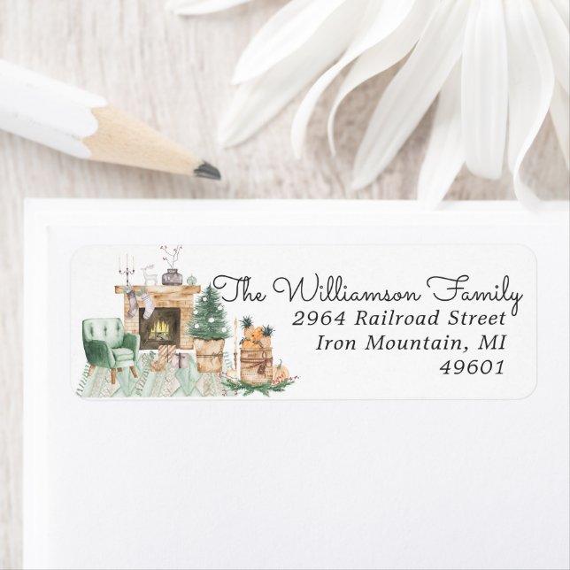 Wasserfarben-Feuerplatz | Weihnachts-Rücksendeadre (Insitu)