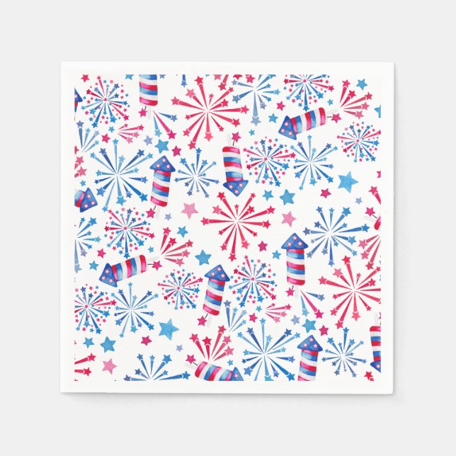 Wasserfarben Feuerwerk Raketen 4. Juli Party Serviette (Vorderseite)